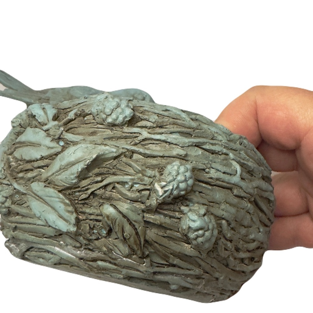 Nesting Bird Dish Trinket Bowl Aqua Rustic Sculpture Figurine 6” Vintage Art - Picture 10 of 16